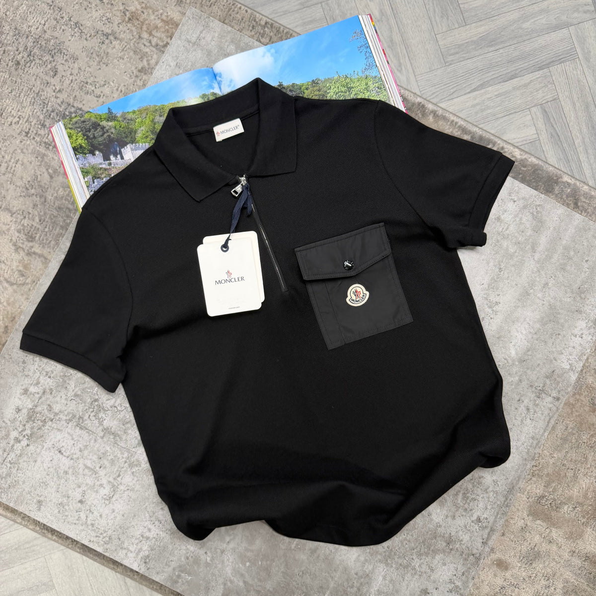 MNCLR ZIP POCKET POLO - BLACK