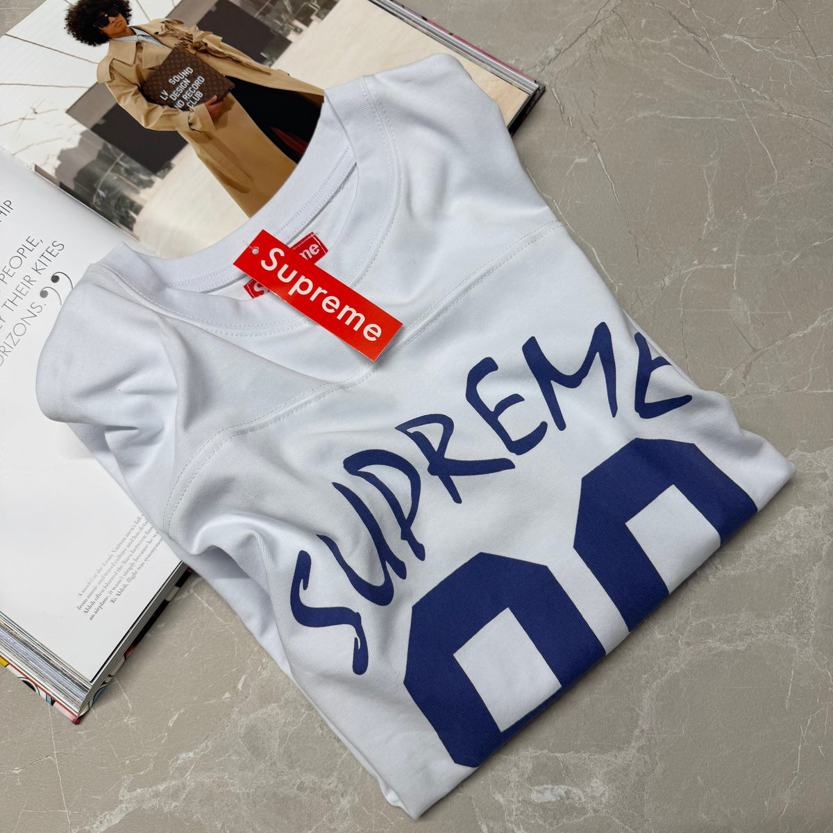 SUP LONG SLEEVE T SHIRT - WHITE / BLUE
