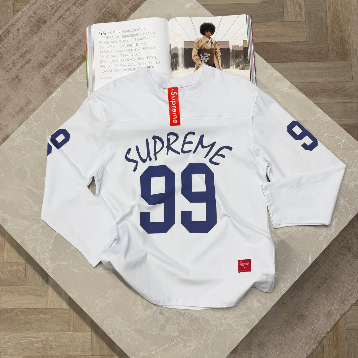 SUP LONG SLEEVE T SHIRT - WHITE / BLUE