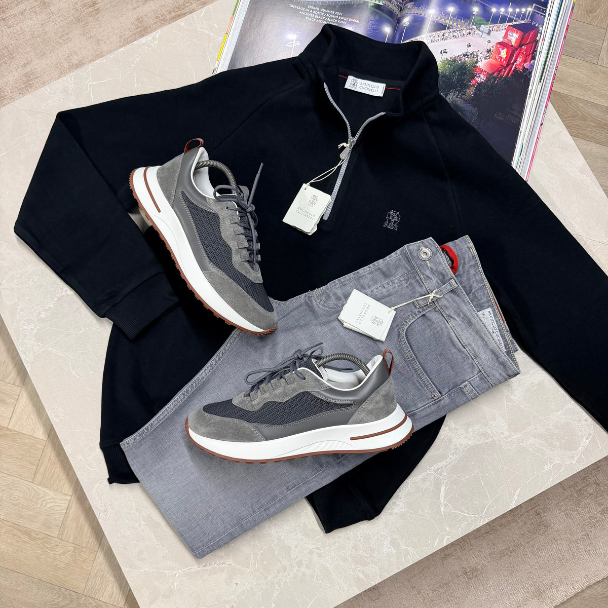 BRUNELLO HALF ZIP JUMPER - BLACK