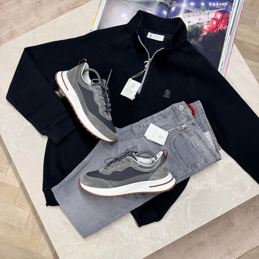 BRUNELLO HALF ZIP JUMPER - BLACK