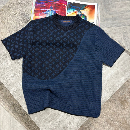 LVE KNITTED MONOGRAM T SHIRT - NAVY