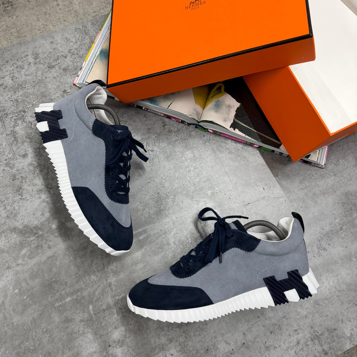 H TRAINER - GREY / NAVY SUEDE