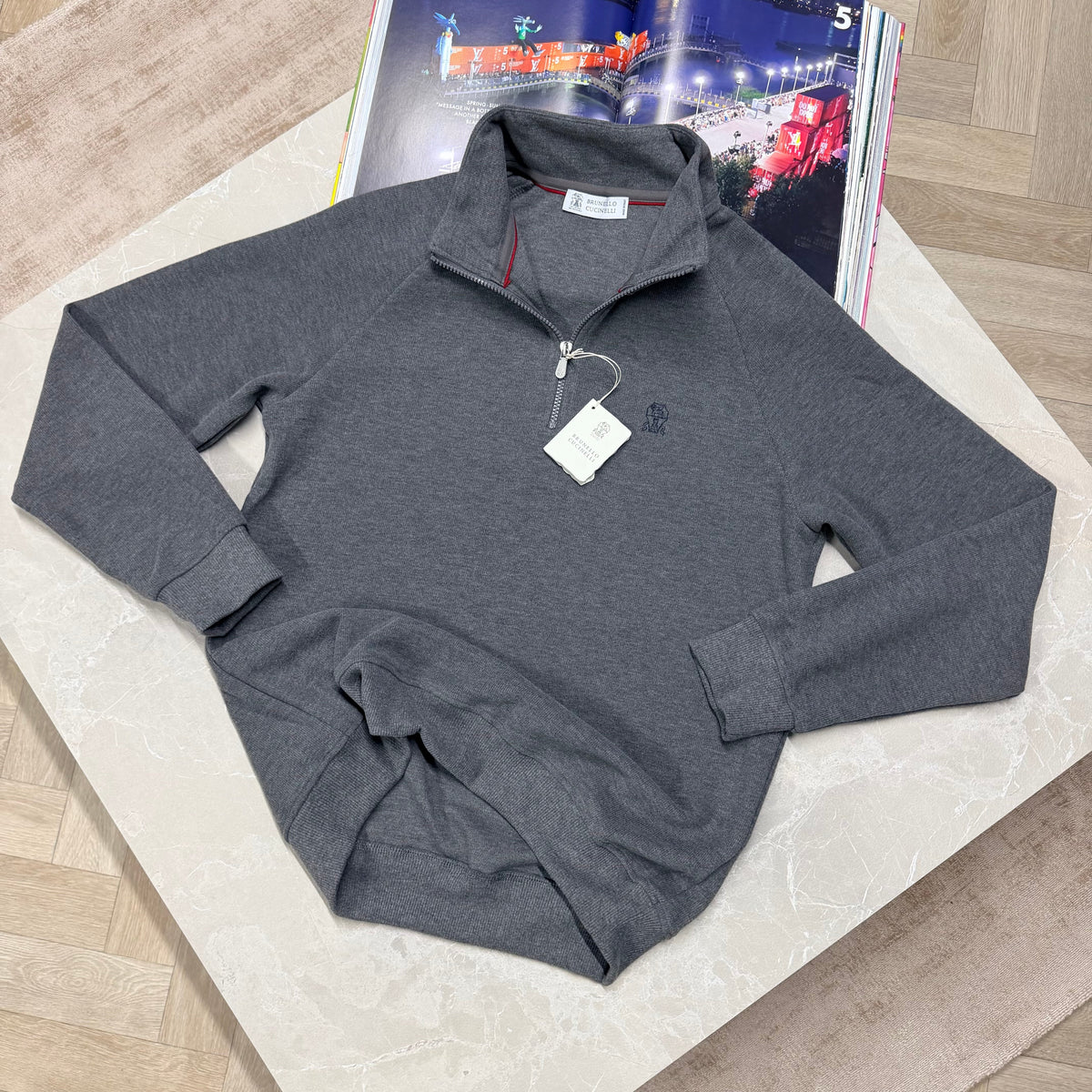 BRUNELLO HALF ZIP JUMPER - GREY