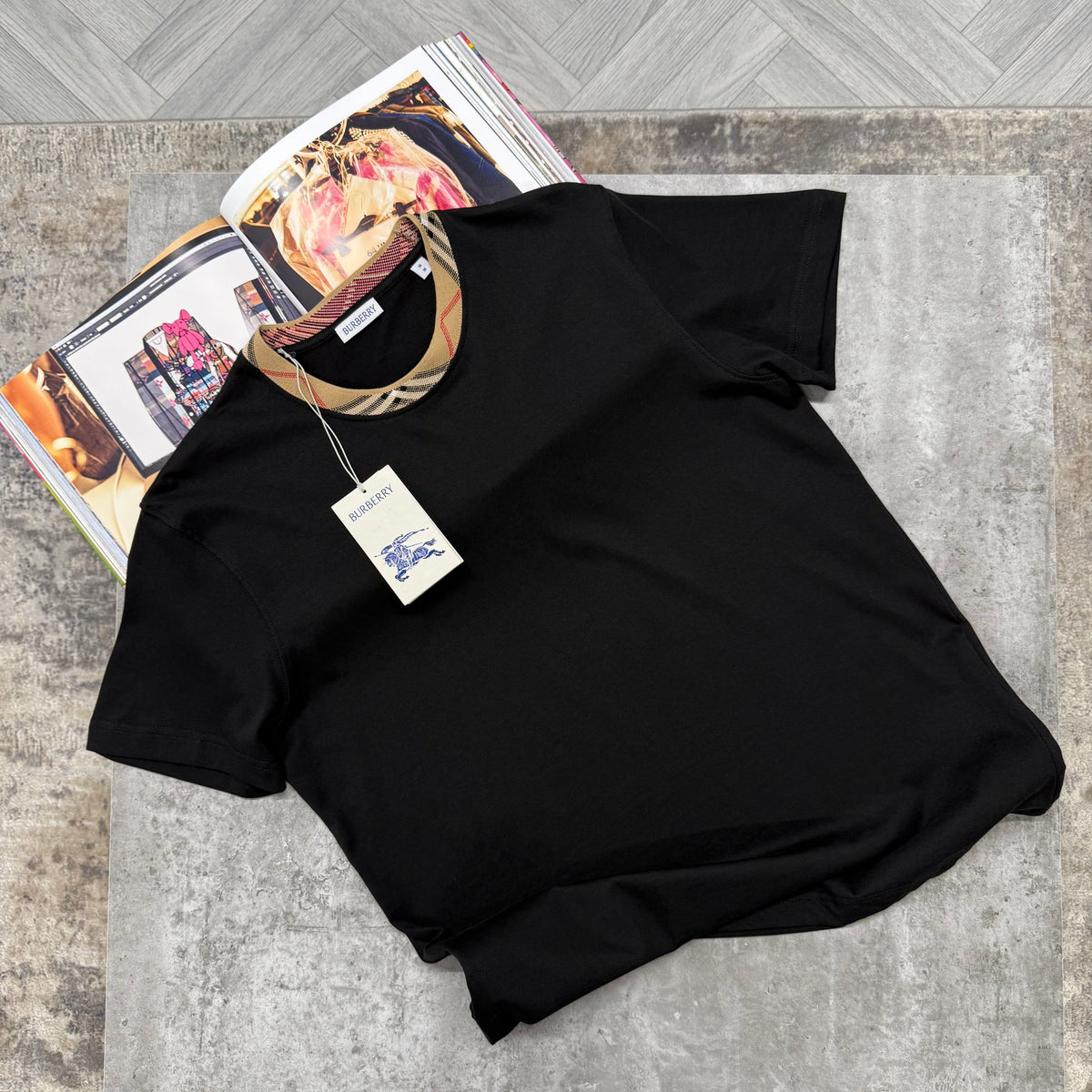BBR COLLAR PRINT T SHIRT - BLACK